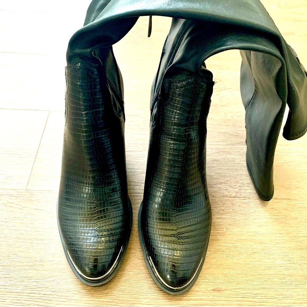 NWOT Franco Sarto Black Glenice Faux Leather Cowboy Boots